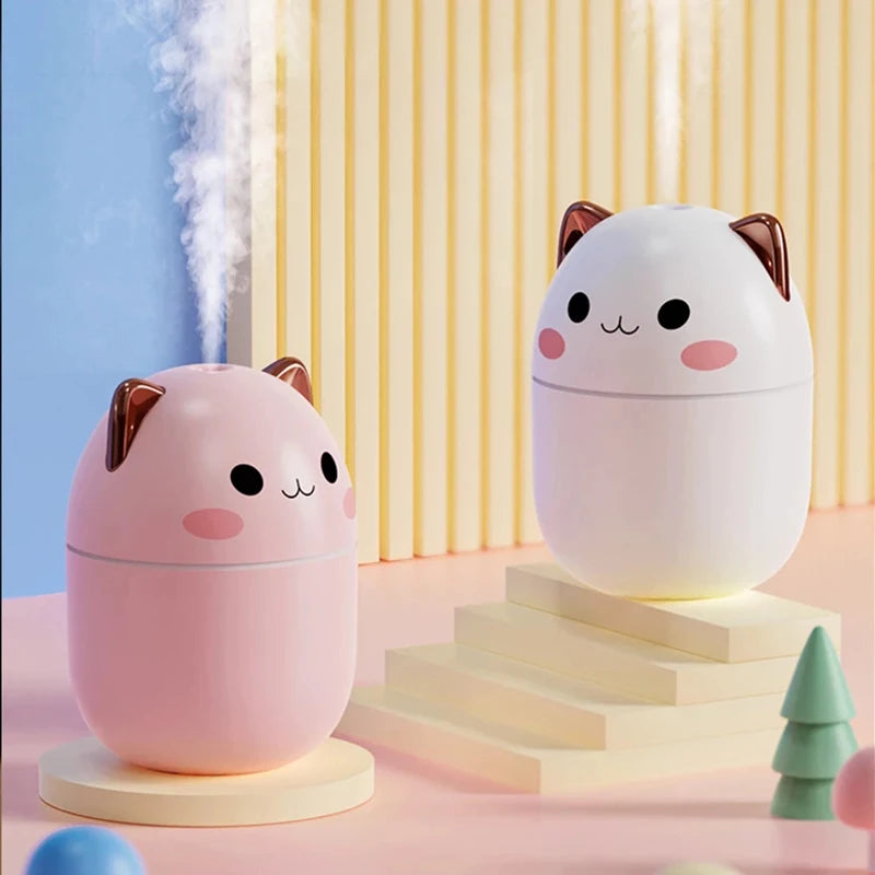300ML Cute Cat Air Humidifier – Ultra-Silent USB Aromatherapy Mist Spray for Office, Bedroom, Car & Home with LED Cool Mist - SORAVA