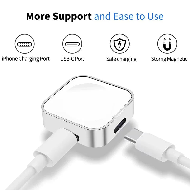 Portable Wireless Apple Watch Charger – Fast Charging Dock with Type-C & 8-Pin Dual Interfaces for Series Ultra, SE & 1–9 - SORAVA