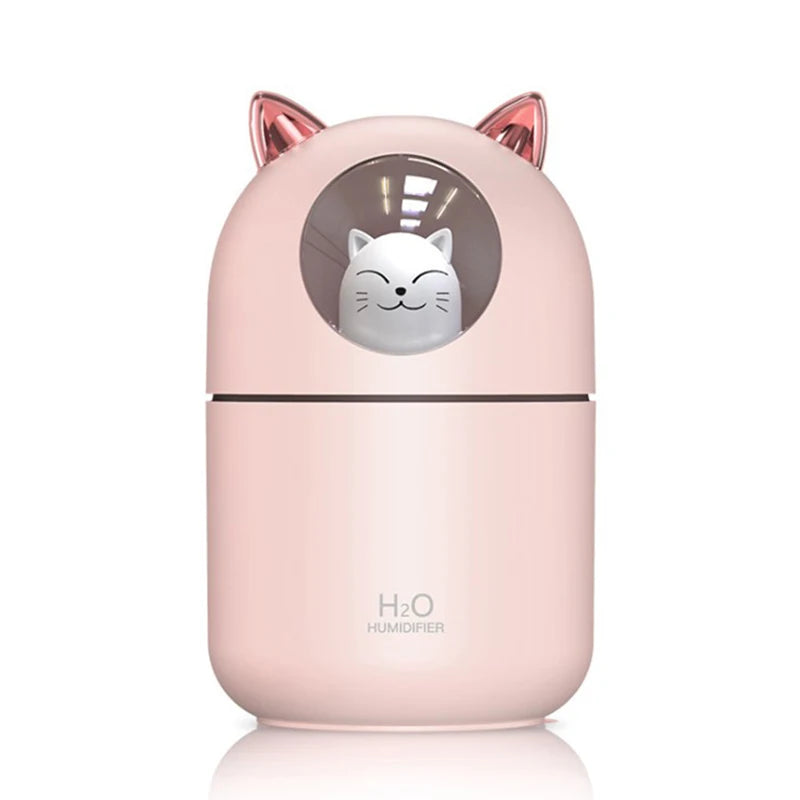 300ML Cute Cat Air Humidifier – Ultra-Silent USB Aromatherapy Mist Spray for Office, Bedroom, Car & Home with LED Cool Mist - SORAVA