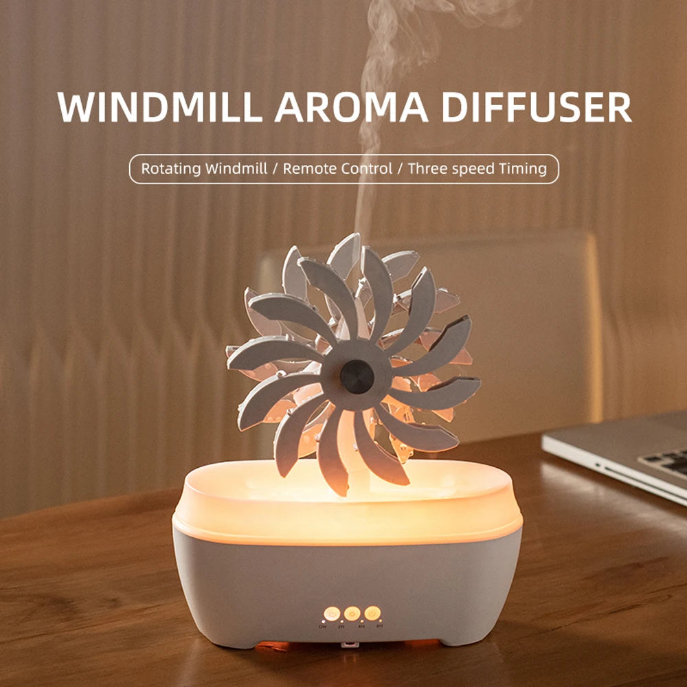 300ml Windmill Humidifier – Creative Raindrop Essential Oil Diffuser with Ultrasonic Heavy Mist, Remote Control & Automatic Aromatherapy - SORAVA