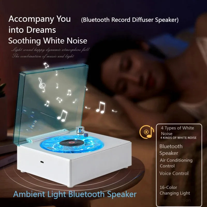 Wireless Sleep Aid Speaker – Retro Vinyl Record Player with Built-In White Noise, RGB Ambient Light & Timer, Perfect Gift - SORAVA