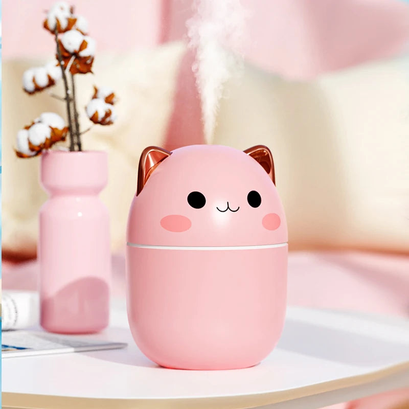 300ML Cute Cat Air Humidifier – Ultra-Silent USB Aromatherapy Mist Spray for Office, Bedroom, Car & Home with LED Cool Mist - SORAVA