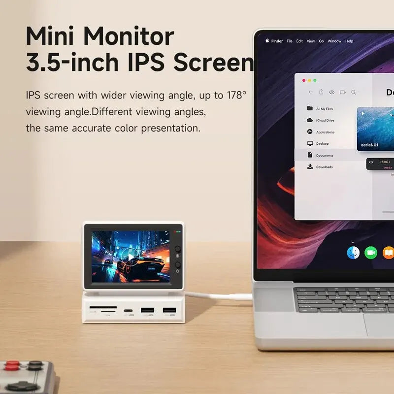 3.5'' IPS Mini PC Monitor – AIDA64 CPU RAM HDD Data Display Sub Screen with USB-C Hub for Laptop, PC & MacBook - SORAVA