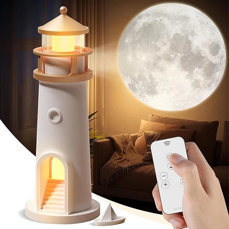 Moon Lamp Projection Night Light – Lighthouse Design with Remote, Bluetooth Music & Motion Sensor, Perfect Xmas & Birthday Gift - SORAVA