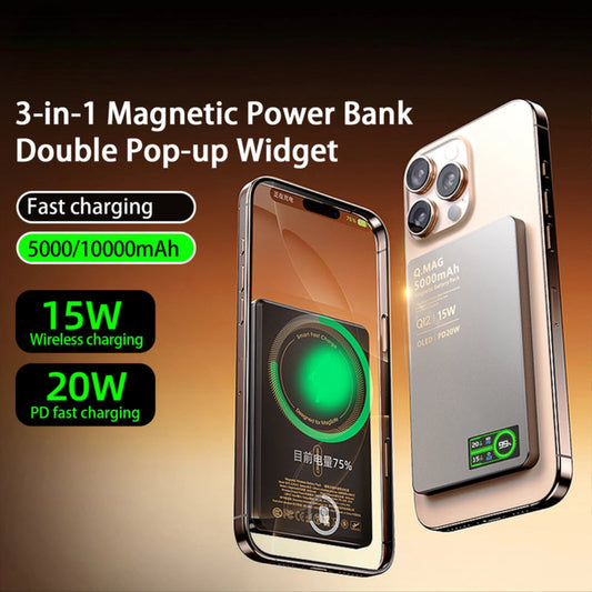 3-in-1 Magnetic Power Bank with Qi 15W Wireless Fast Charging – Intelligent LCD Display, Compatible with iPhone 12–17 Series, Apple Watch & AirPods