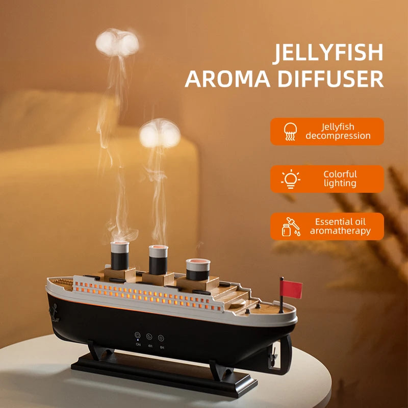 250ml Titanic Ship Air Humidifier – Jellyfish Smoke Ring Essential Oil Diffuser for Home Decoration & Aromatherapy - SORAVA