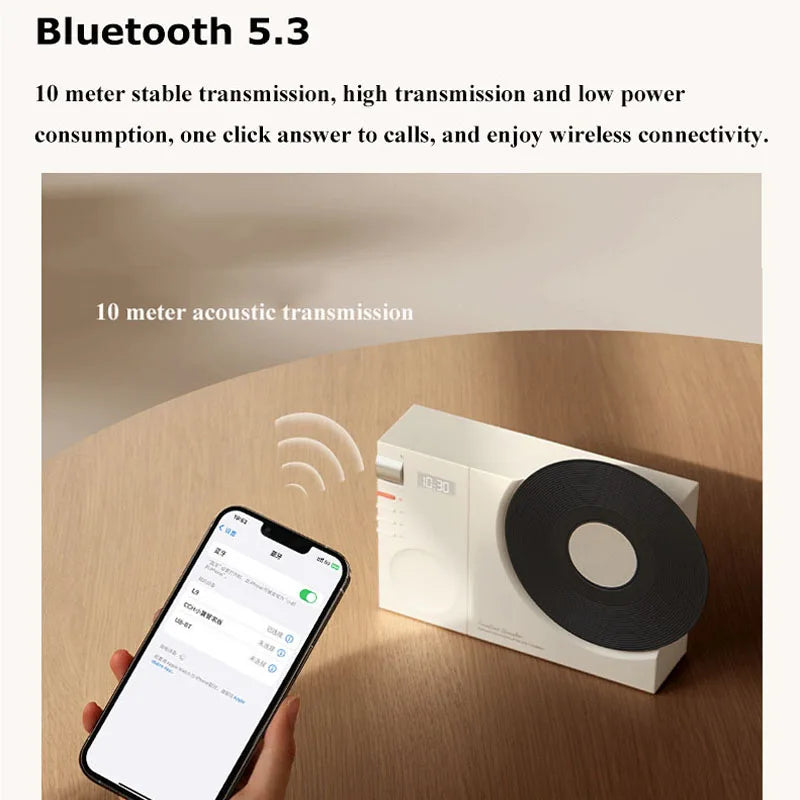 Mini Retro Bluetooth 5.3 Speaker – Wireless HiFi Music Box with AUX, TF Card, Clock Display & Retro Sound - SORAVA