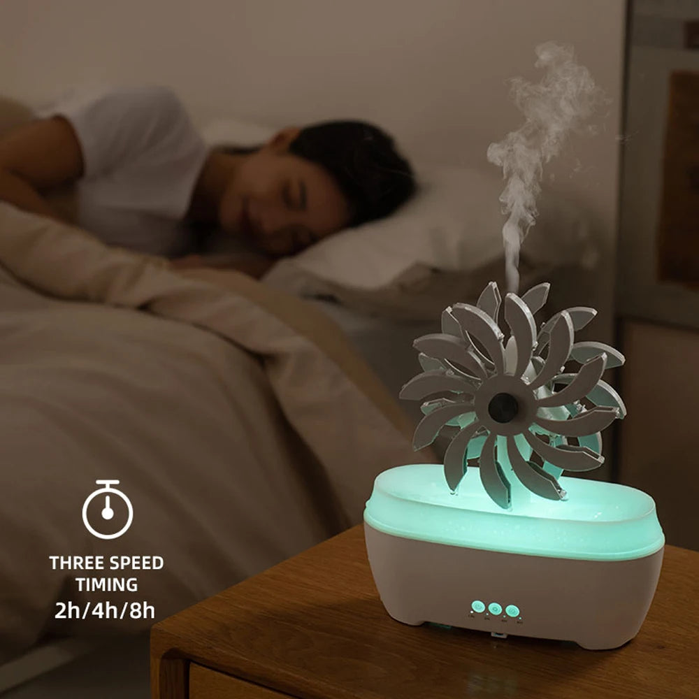 300ml Windmill Humidifier – Creative Raindrop Essential Oil Diffuser with Ultrasonic Heavy Mist, Remote Control & Automatic Aromatherapy - SORAVA