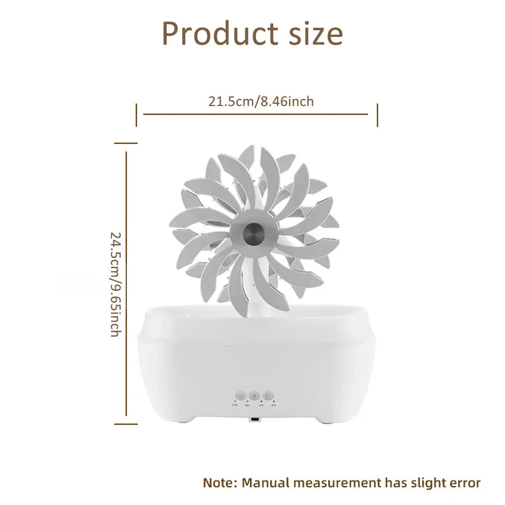300ml Windmill Humidifier – Creative Raindrop Essential Oil Diffuser with Ultrasonic Heavy Mist, Remote Control & Automatic Aromatherapy - SORAVA