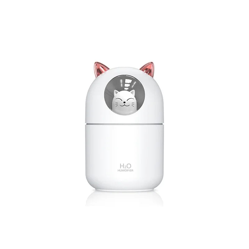 300ML Cute Cat Air Humidifier โ Ultra-Silent USB Aromatherapy Mist Spray for Office, Bedroom, Car & Home with LED Cool Mist - SORAVA