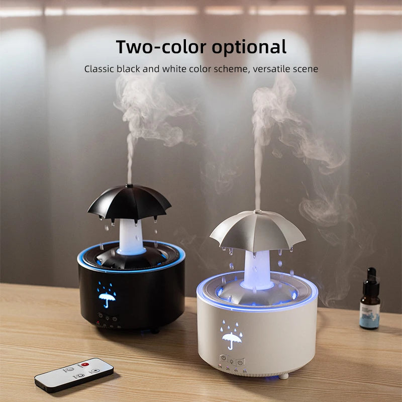 Cloud Rain Humidifier – Raindrop Aroma Essential Oil Diffuser with Remote, Night Light & Desktop Water Drop Sound for Home - SORAVA