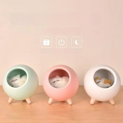 Cute Cat Night Light Bed – USB Rechargeable Kitten House with Touch Control & Cozy Atmosphere Lighting - SORAVA