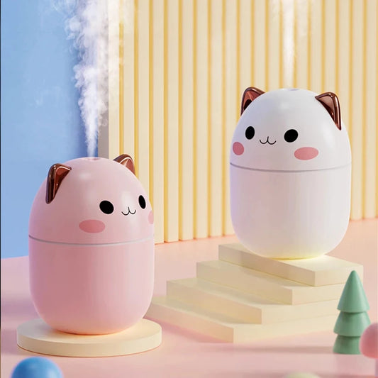 300ML Cute Cat Air Humidifier – Ultra-Silent USB Aromatherapy Mist Spray for Office, Bedroom, Car & Home with LED Cool Mist - SORAVA
