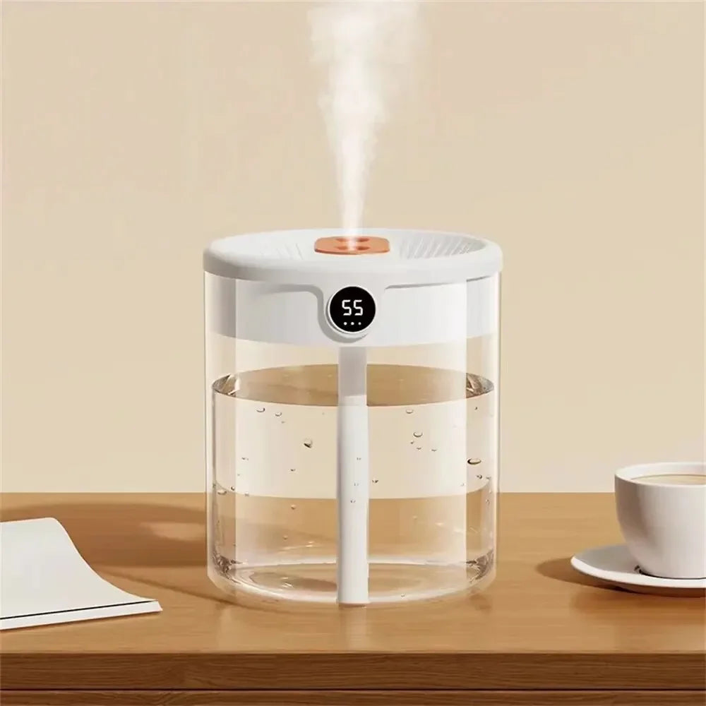 Dual Spray USB Humidifier – 2L Large Capacity Quiet Mini Diffuser with LED Display & Night Light for Home, Bedroom & Office - SORAVA