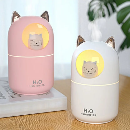 300ML Cute Cat Air Humidifier – Ultra-Silent USB Aromatherapy Mist Spray for Office, Bedroom, Car & Home with LED Cool Mist - SORAVA