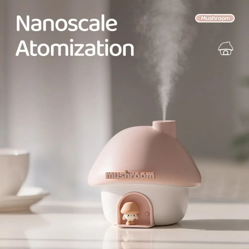 Mini Cartoon Mushroom Air Humidifier – 300ml Ultrasonic Essential Oil Diffuser with Colorful LED Lights for Home - SORAVA