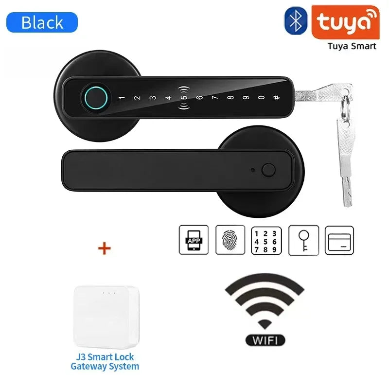 Tuya Smart Fingerprint Door Lock – Electronic Indoor Lock with Password, Key, App & Bluetooth Unlock for Bedroom or Bathroom - SORAVA