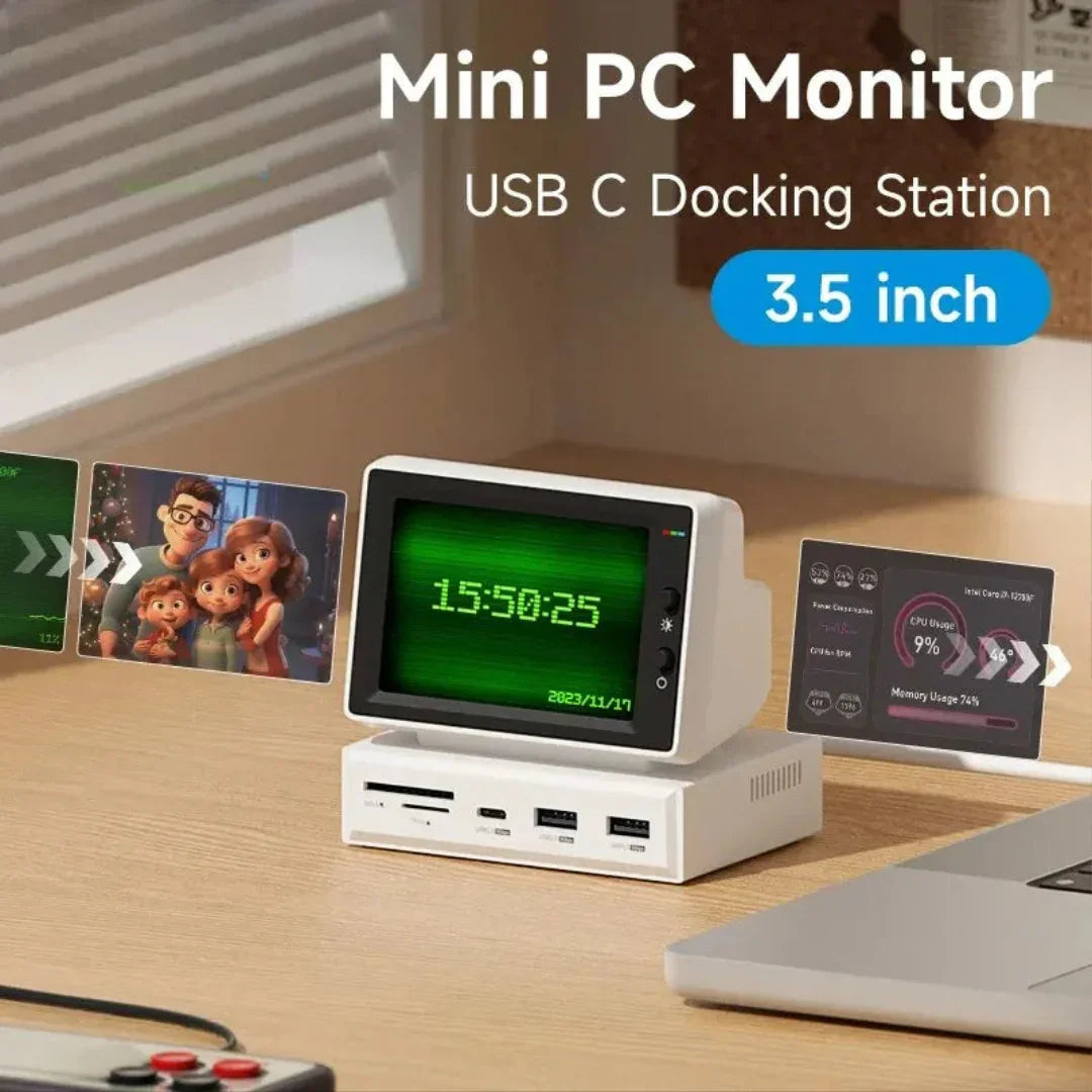3.5'' IPS Mini PC Monitor – AIDA64 CPU RAM HDD Data Display Sub Screen with USB-C Hub for Laptop, PC & MacBook - SORAVA
