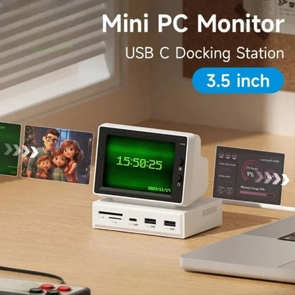 3.5'' IPS Mini PC Monitor – AIDA64 CPU RAM HDD Data Display Sub Screen with USB-C Hub for Laptop, PC & MacBook - SORAVA