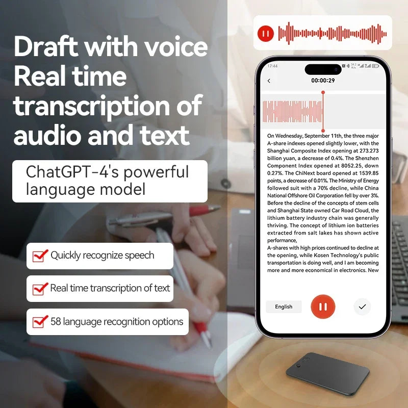 AI-Powered ChatGPT-4 Mini Voice Recorder – Phone Call Audio Recorder, Transcriber, Summarizer & 58-Language Translator Dictaphone - SORAVA