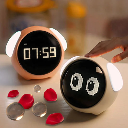 Cute Cartoon Digital Alarm Clock for Kids – Emotion Display Table Clock with Night Light - SORAVA