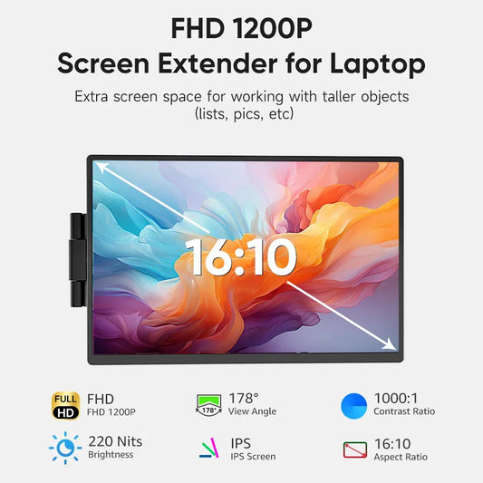 14.1-Inch Portable Monitor – 1200P FHD IPS Laptop Screen Extender with Type-C & HDMI for MacBook, Windows, Switch & Laptops - SORAVA