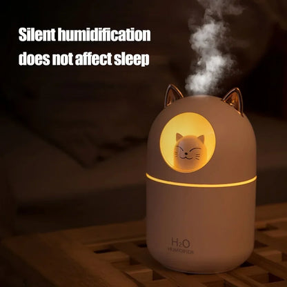 300ML Cute Cat Air Humidifier – Ultra-Silent USB Aromatherapy Mist Spray for Office, Bedroom, Car & Home with LED Cool Mist - SORAVA