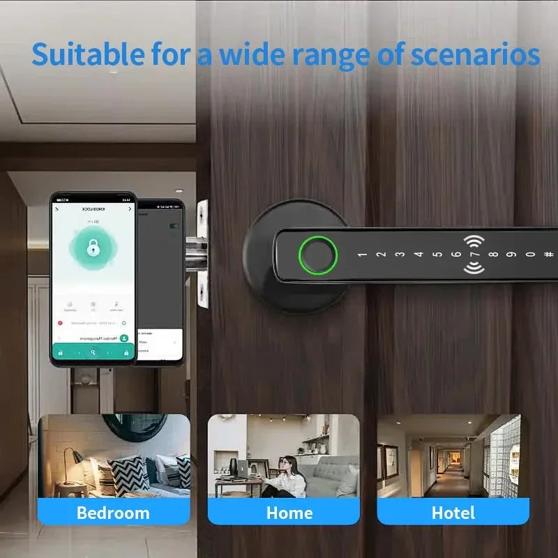 Tuya Smart Fingerprint Door Lock – Electronic Indoor Lock with Password, Key, App & Bluetooth Unlock for Bedroom or Bathroom - SORAVA