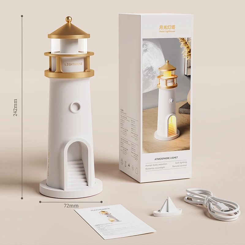 Moon Lamp Projection Night Light – Lighthouse Design with Remote, Bluetooth Music & Motion Sensor, Perfect Xmas & Birthday Gift - SORAVA