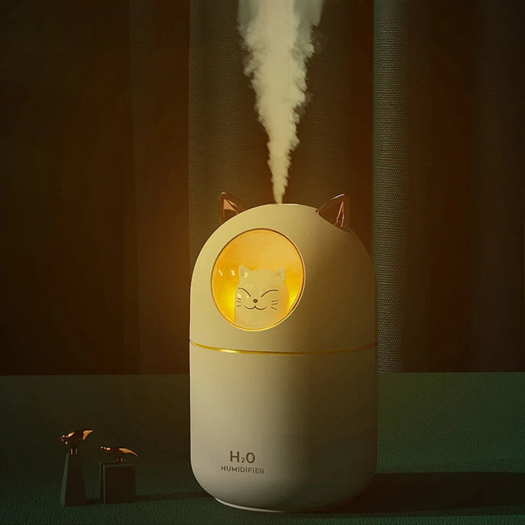 300ML Cute Cat Air Humidifier – Ultra-Silent USB Aromatherapy Mist Spray for Office, Bedroom, Car & Home with LED Cool Mist - SORAVA