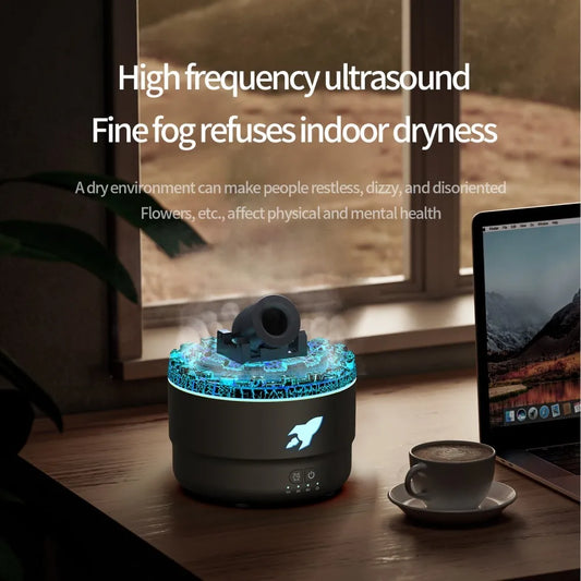 Ultrasonic Air Humidifier & Essential Oil Diffuser – Retro Ship Design with Jellyfish Spray Effect, 7-Color LED Night Light - SORAVA