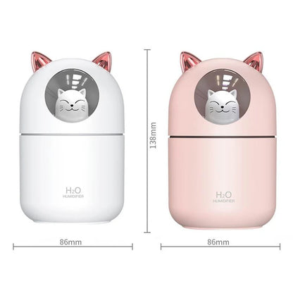 300ML Cute Cat Air Humidifier – Ultra-Silent USB Aromatherapy Mist Spray for Office, Bedroom, Car & Home with LED Cool Mist - SORAVA