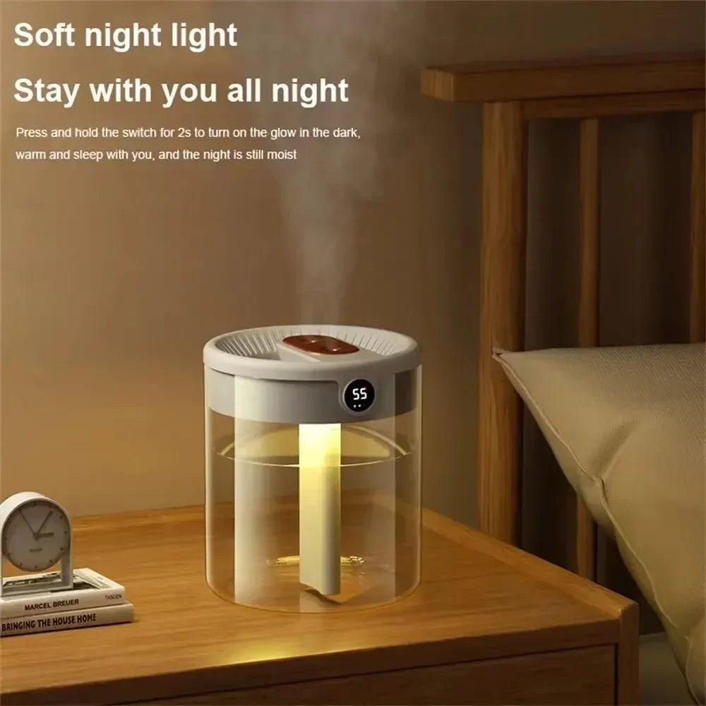 Dual Spray USB Humidifier – 2L Large Capacity Quiet Mini Diffuser with LED Display & Night Light for Home, Bedroom & Office - SORAVA