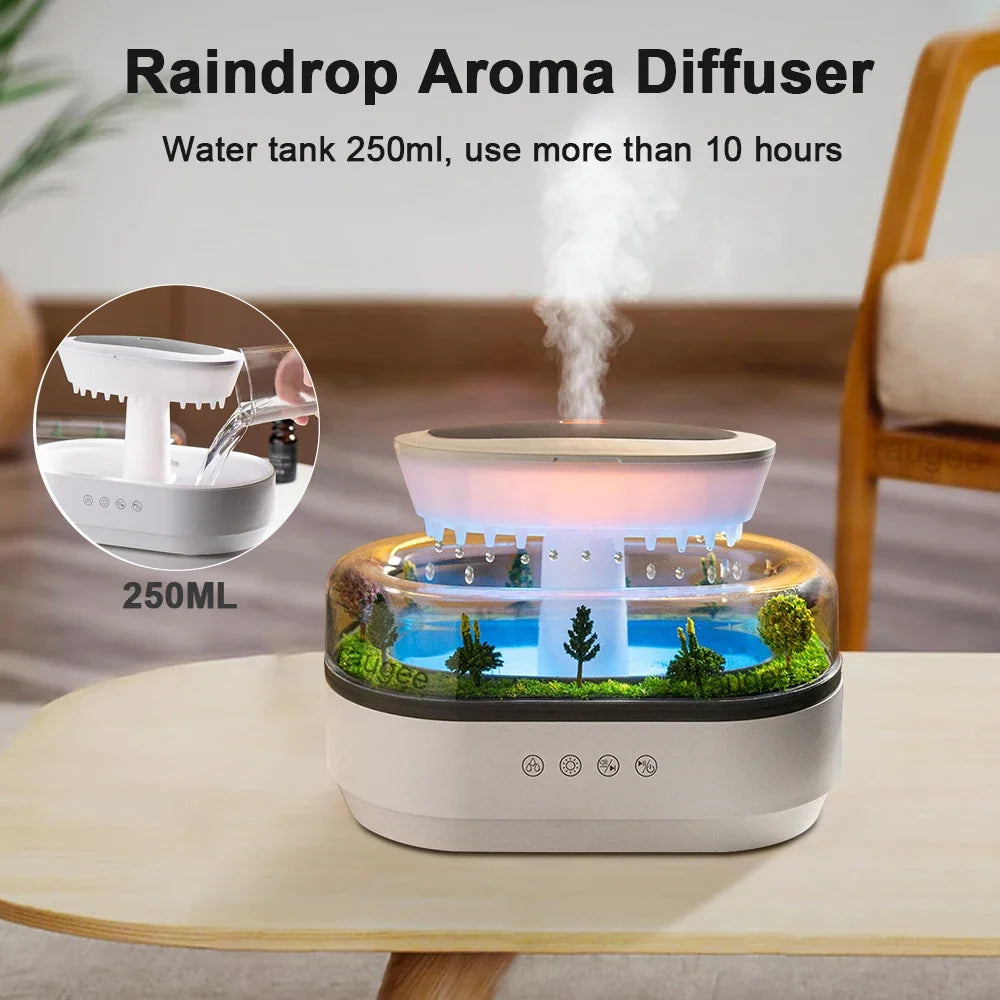 Aroma Raindrop Humidifier – Colorful Atmosphere Light with White Noise, Music & Essential Oil Diffuser for Home - SORAVA