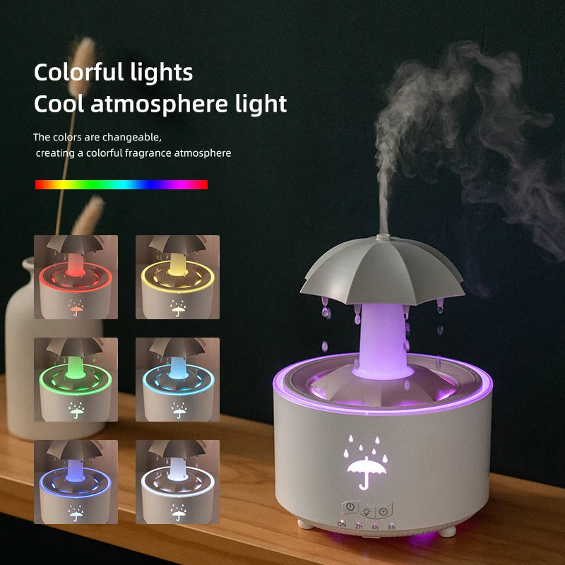 Cloud Rain Humidifier – Raindrop Aroma Essential Oil Diffuser with Remote, Night Light & Desktop Water Drop Sound for Home - SORAVA