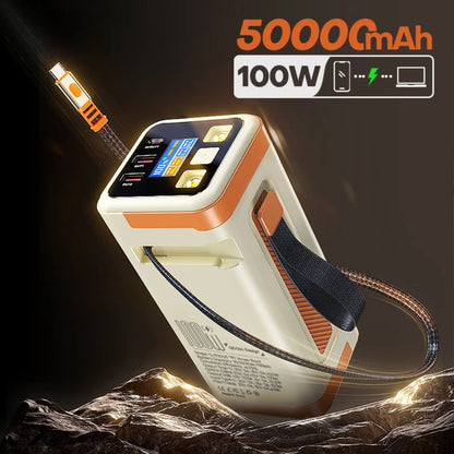 50000mAh Portable Power Bank – 100W PD Fast Charging, Large Capacity Battery for Phones & Laptops