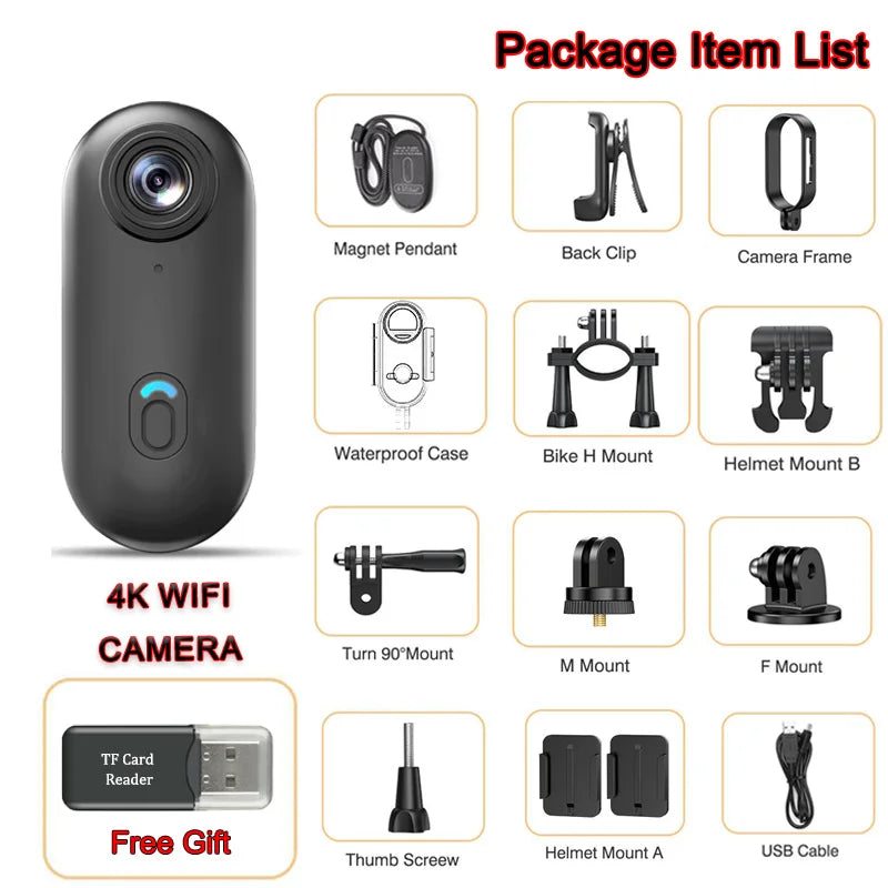 Pocket 4K Mini Camera – Magnetic Wearable Action Cam with Waterproof Case, WiFi, for Cycling, Vlogging & Home Use - SORAVA