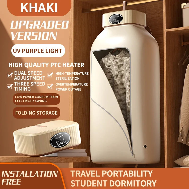 Foldable Electric Clothes Dryer – Portable 600W Travel Warm Air Laundry Dryer with Smart Drying & UV Sterilization, 110V/220V - SORAVA