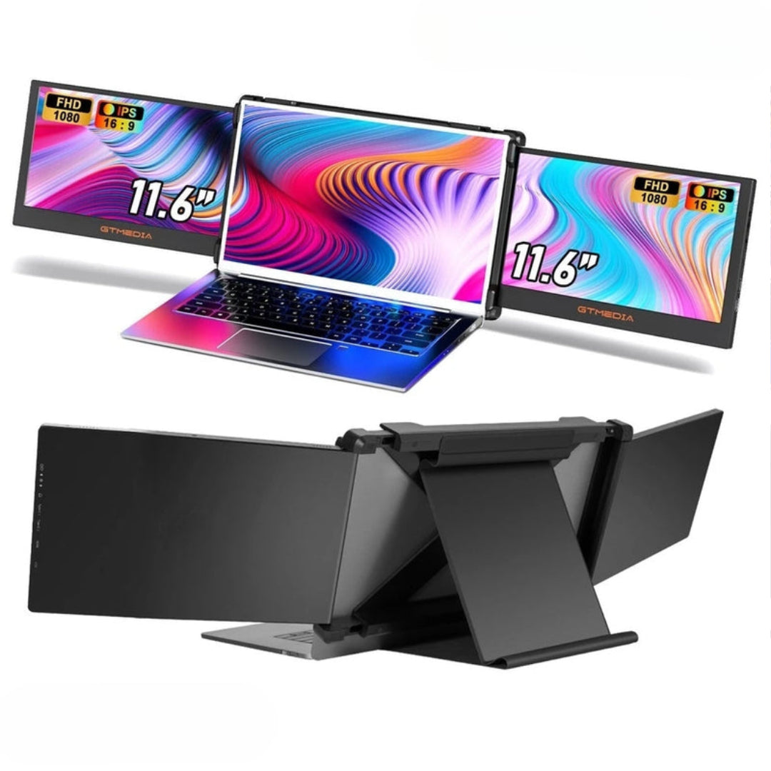 11.6” Portable Extender Monitor – FHD 1080p IPS Display, Triple/Dual Screen Foldable Setup for 13–17.3” Laptops