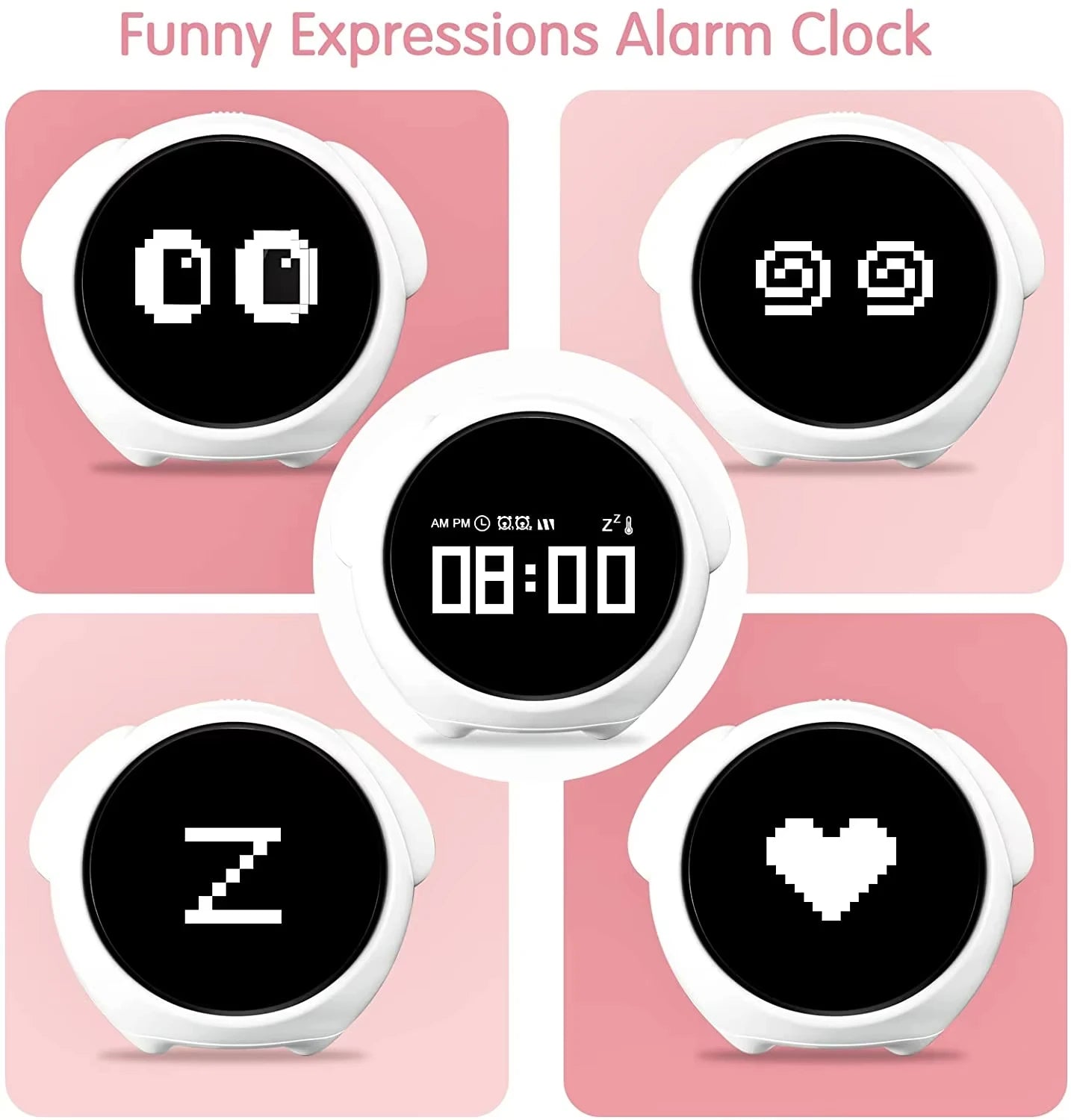 Cute Cartoon Digital Alarm Clock for Kids – Emotion Display Table Clock with Night Light - SORAVA
