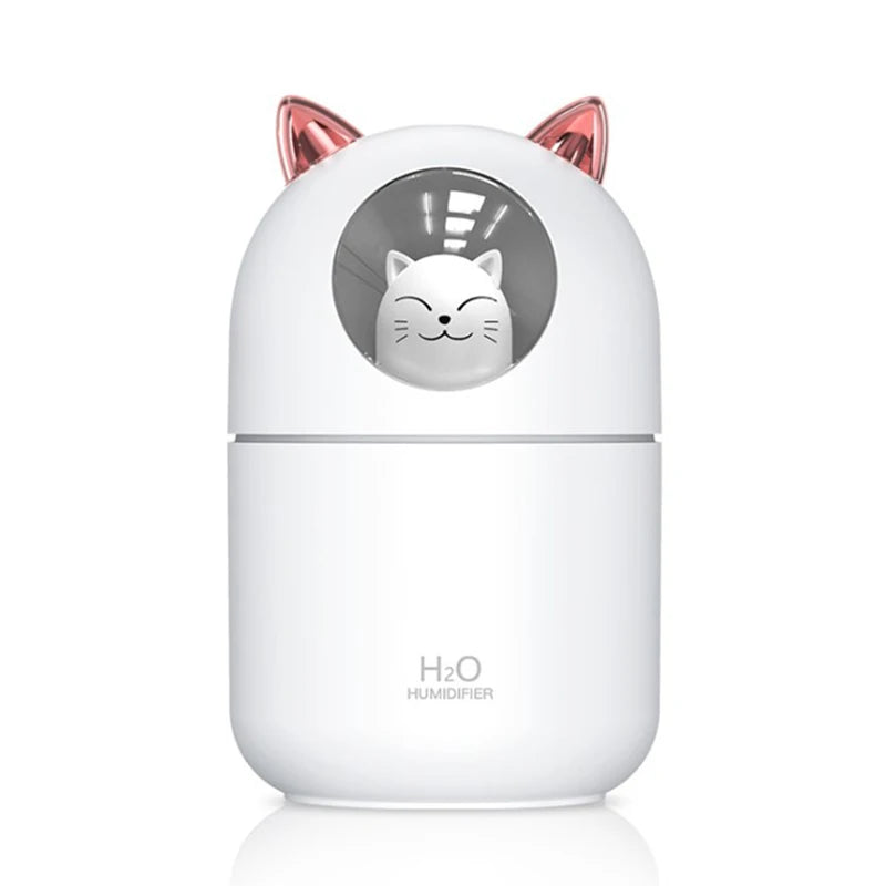 300ML Cute Cat Air Humidifier – Ultra-Silent USB Aromatherapy Mist Spray for Office, Bedroom, Car & Home with LED Cool Mist - SORAVA