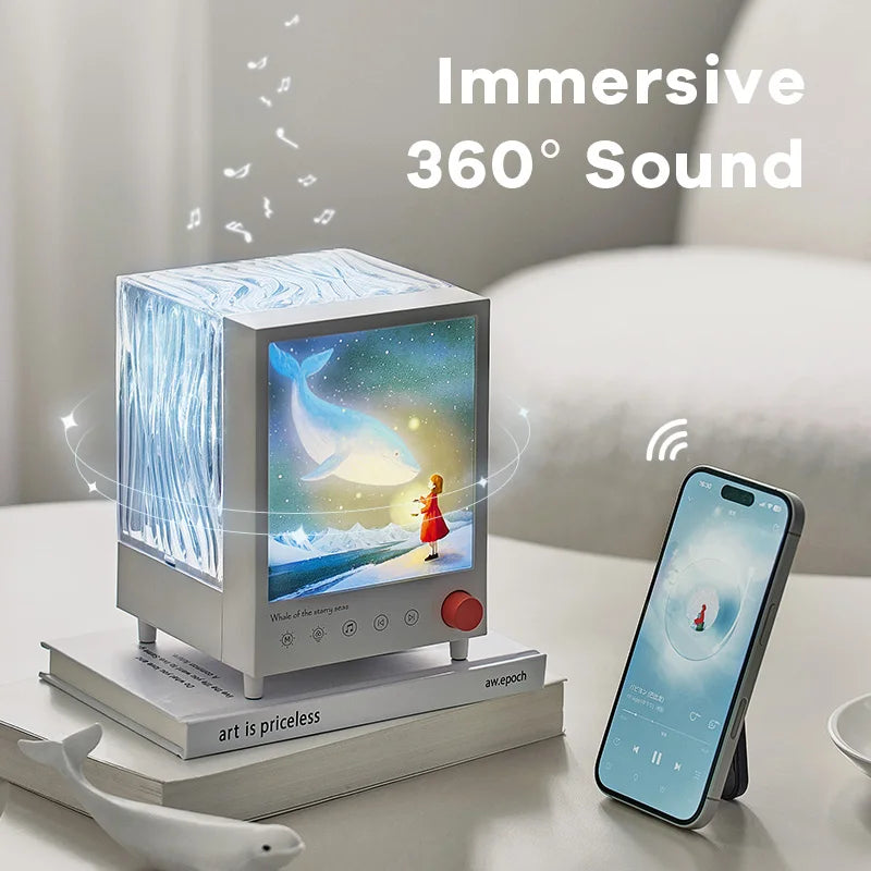 Aurora Box Projector Night Light – Bluetooth Ambient Lamp with White Noise, Stepless Dimming for Bedroom Decor - SORAVA