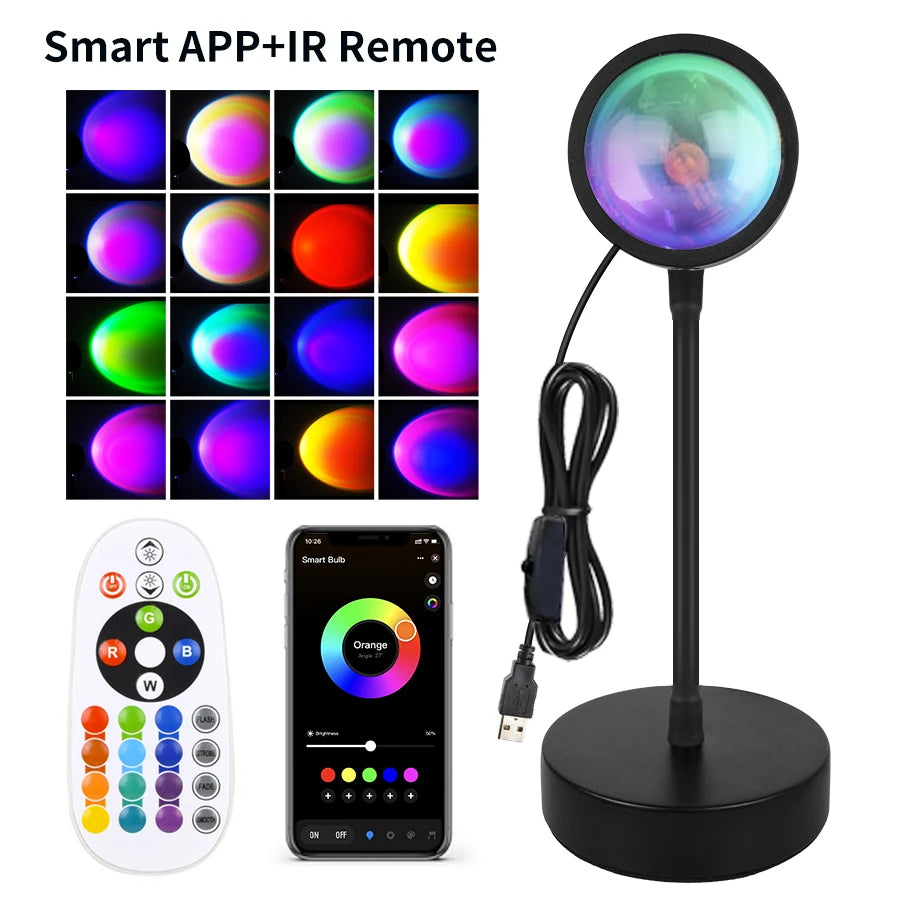 Smart Sunset Lamp – Tuya LED Night Light with USB, RGB & Smart Life App, Remote Control Projection for Room Decor, Photography & Festivals - SORAVA