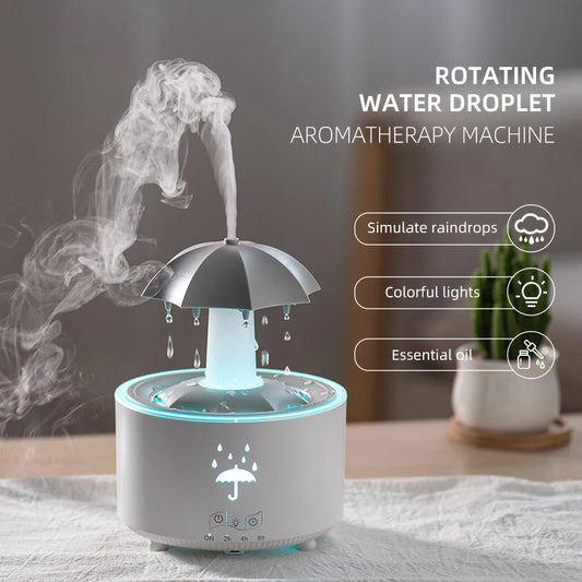 Cloud Rain Humidifier – Raindrop Aroma Essential Oil Diffuser with Remote, Night Light & Desktop Water Drop Sound for Home - SORAVA
