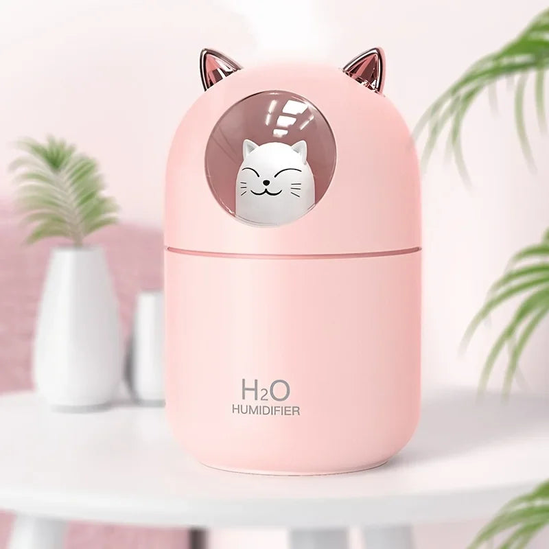 300ML Cute Cat Air Humidifier – Ultra-Silent USB Aromatherapy Mist Spray for Office, Bedroom, Car & Home with LED Cool Mist - SORAVA