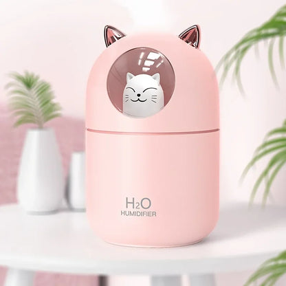 300ML Cute Cat Air Humidifier – Ultra-Silent USB Aromatherapy Mist Spray for Office, Bedroom, Car & Home with LED Cool Mist - SORAVA