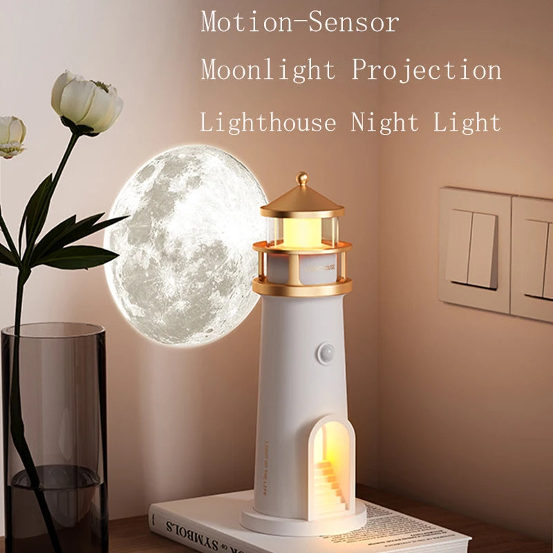 Moon Lamp Projection Night Light – Lighthouse Design with Remote, Bluetooth Music & Motion Sensor, Perfect Xmas & Birthday Gift - SORAVA
