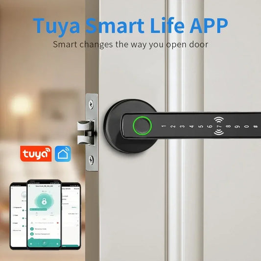 Tuya Smart Fingerprint Door Lock – Electronic Indoor Lock with Password, Key, App & Bluetooth Unlock for Bedroom or Bathroom - SORAVA