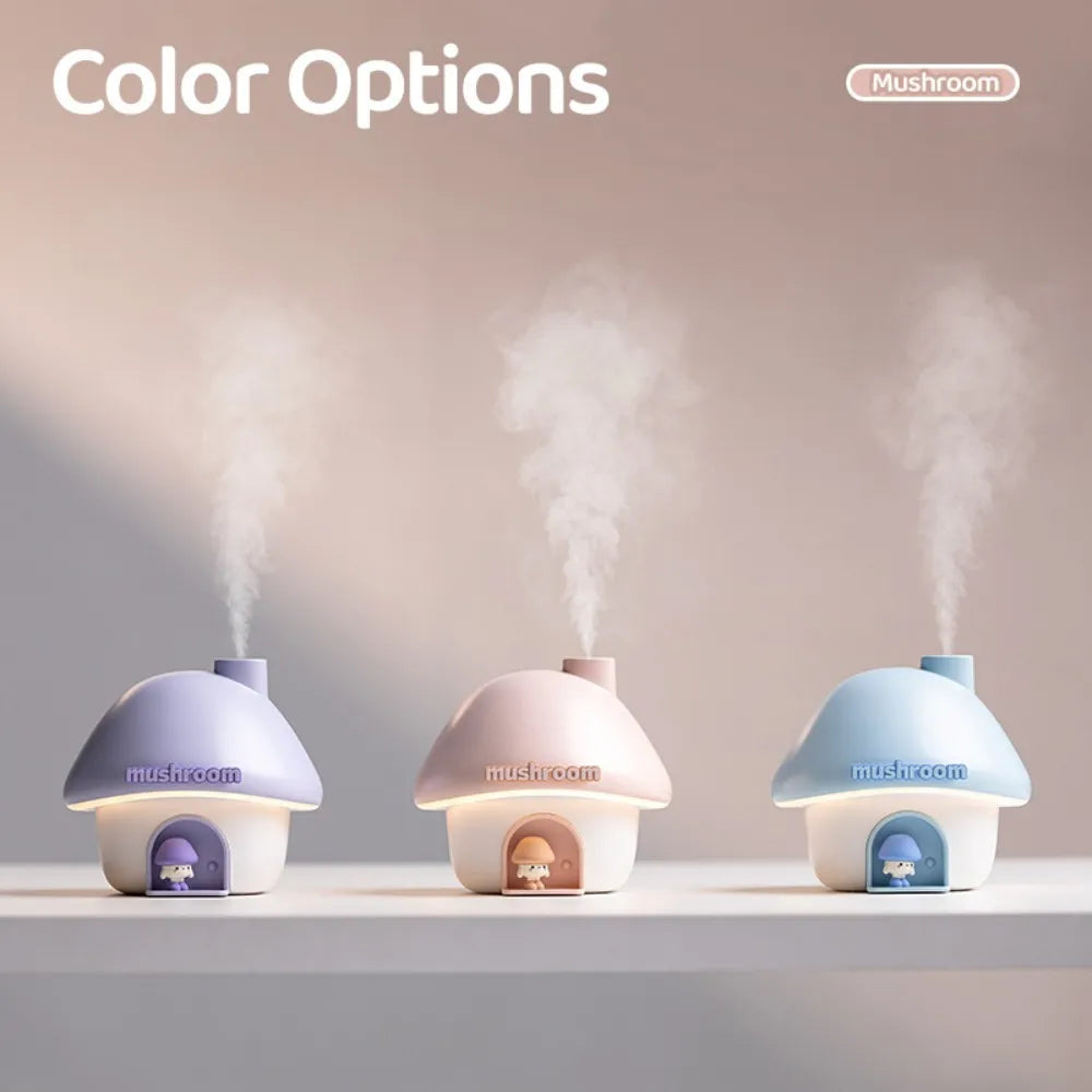 Mini Cartoon Mushroom Air Humidifier – 300ml Ultrasonic Essential Oil Diffuser with Colorful LED Lights for Home - SORAVA