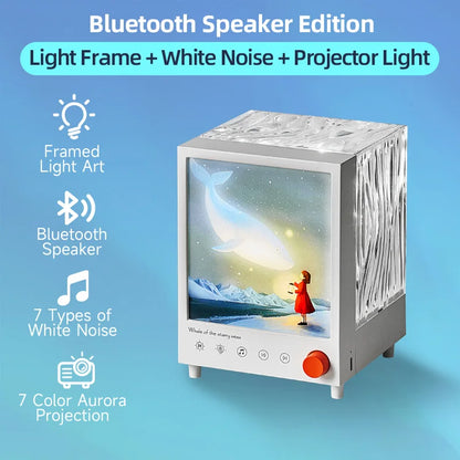 Aurora Box Projector Night Light – Bluetooth Ambient Lamp with White Noise, Stepless Dimming for Bedroom Decor - SORAVA
